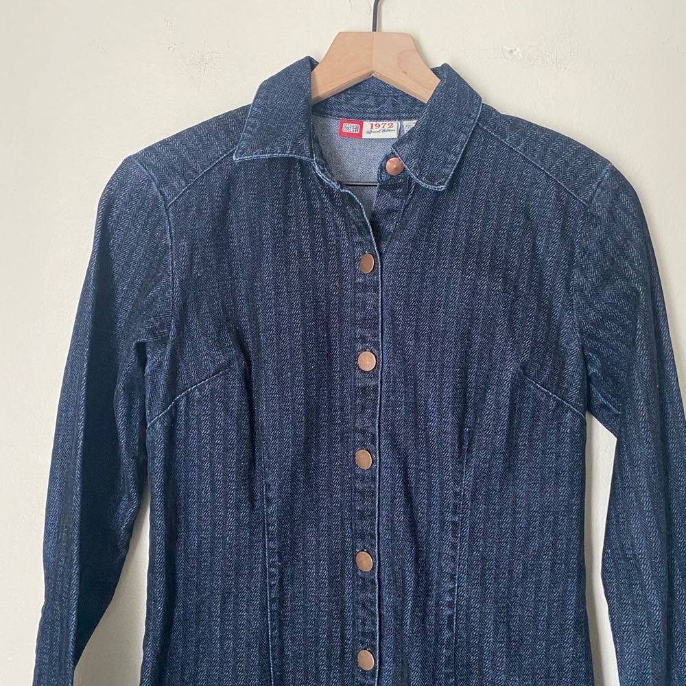 Y2K Faded Glory Button Front Shirt Dress Brushed Denim Dark Indigo Small - Picture 3 of 5